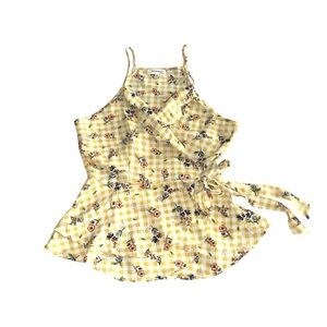Monteau Yellow Floral Wrap Blouse